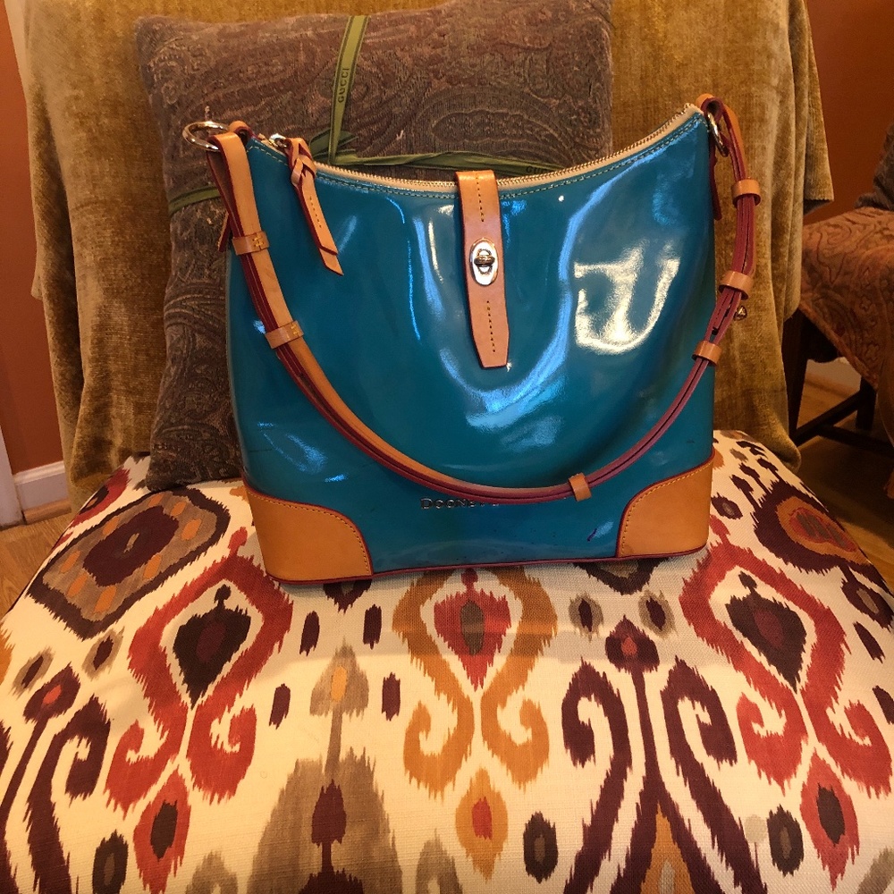 Dooney and Bourke Patent Leather Teal Shoulder Bag
